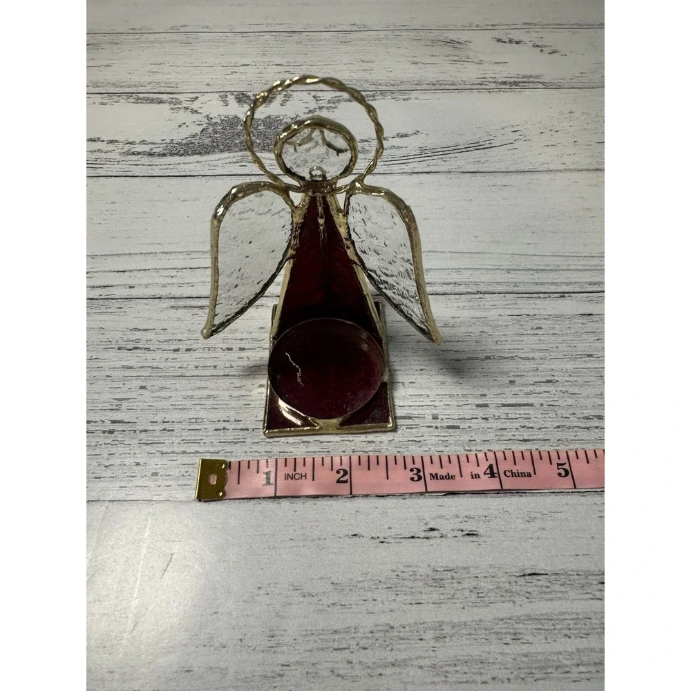 Red Stained Glass Candle Holding‎ Angel Christmas